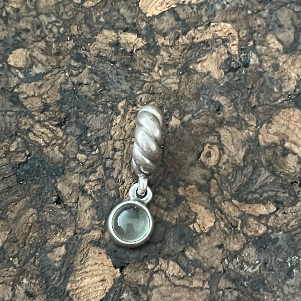 Authentic PANDORA Sterling Silver Peridot Disk Drop Dangle Charm